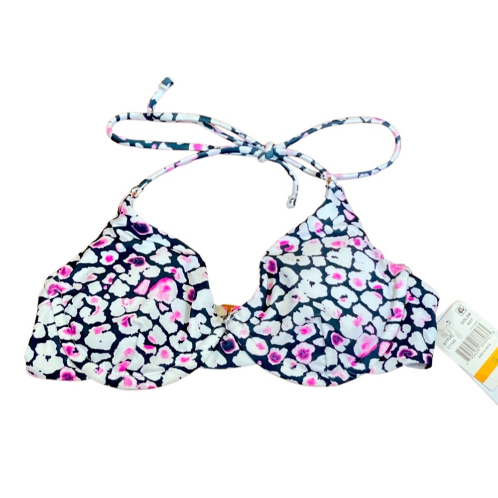 Raisins Juniors Leopard Bikini Swim Top Printed Splash Halter blue pink sz Small - Picture 2 of 16